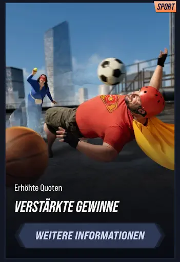 Erhöhte Quoten Verstärkte Gewinne Superheld beim Fußballtor, Ball im Flug, Frau spielt im Hintergrund