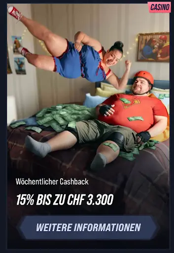 Cashback CHF 3300 Superheldenkostüm sitzt im Pool voller Geldscheine